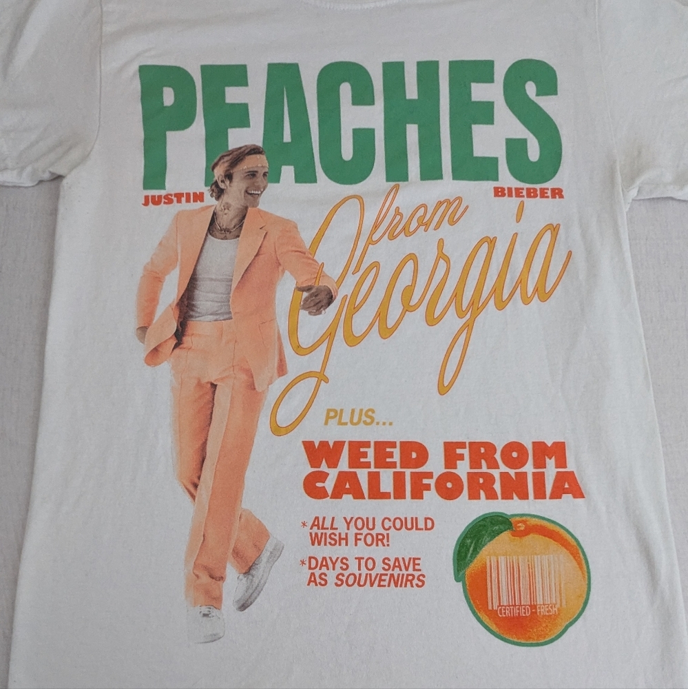 Justin Bieber Peaches from Georgia, Weed from California Tee Shirt Small